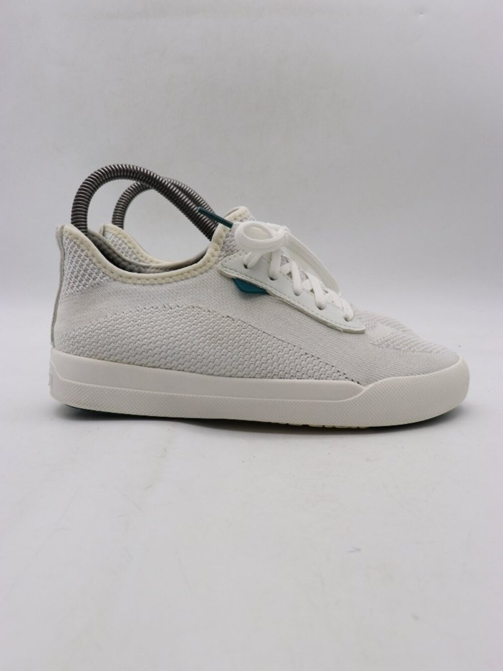 Vessi Weekend Classic White Knit Low-Top Sneakers with Teal Accent